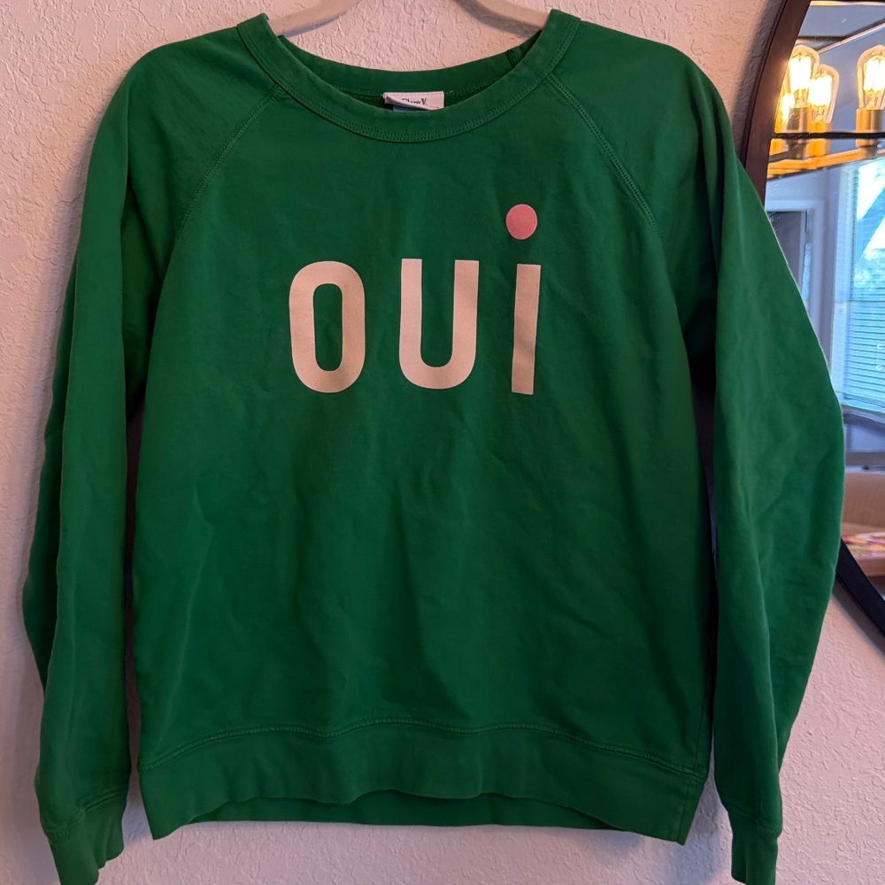 Clare V. x Anthropologie “Oui” Green Cotton Sweatshirt